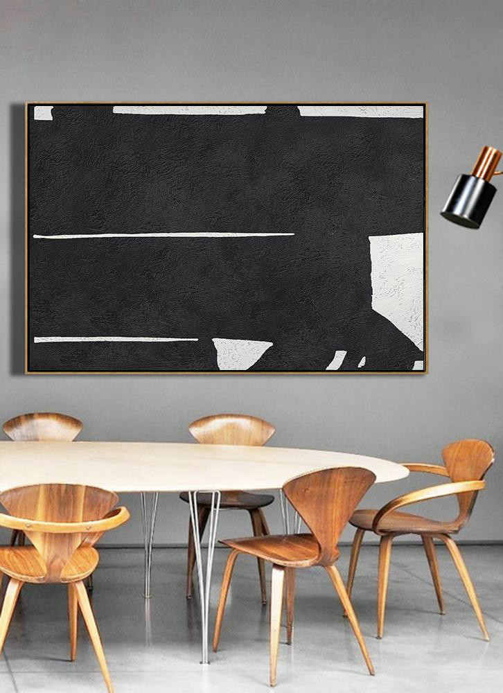 Large Oil Canvas Art,Hand Painted Oversized Horizontal Minimal Art On Canvas, Black And White Minimalist Painting - Large Abstract Wall Art
